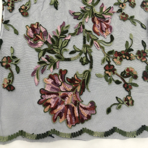 Multicolor Rayon Yarn Embroidery On Nylon Mesh