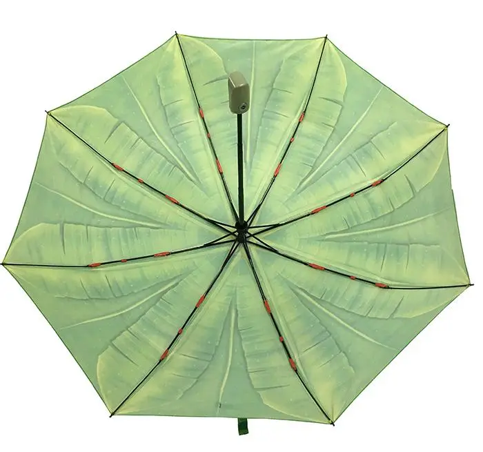 Banana Trees Plant Pattern Three Section Windproof Foldable Compact Auto Open Close Funny Travel Personalized Umbrella