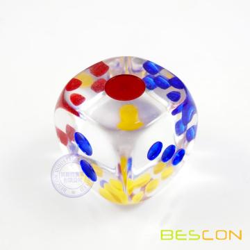 1 Inch Transparent Six Sided Dice With Colored Dots