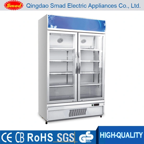 Hot Sale Double Door Beverage Cooler Upright Chiller Vertical Showcase