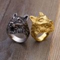 Anillo para hombre de acero inoxidable Viking Gold Wolf