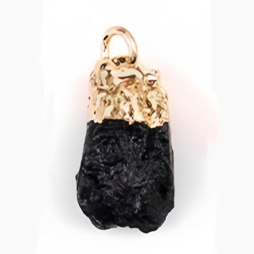 Black Tourmaline Irregular Raw Stone Gilded Pendant For Making Jewlery