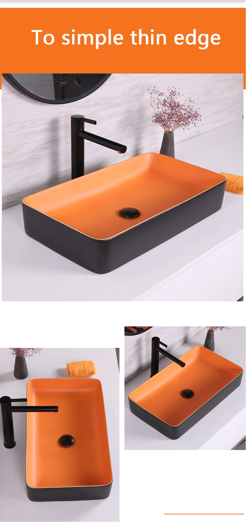 Ceramic Wash Basin White and Orange Table Top Wash Basin