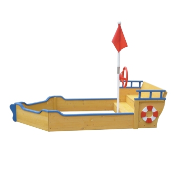 Wooden Backyard boat sandpit With Bench For Kids