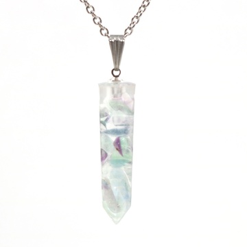 Crystal gravel hexagonal column Augen pendant Amethyst Pendant women's Fashion Pendant Necklace