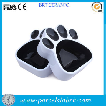 Paw shaped ceramic cat food bowl