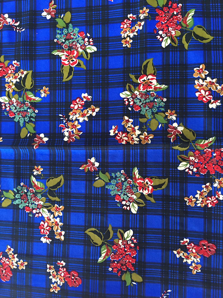 Check Flower Rayon Poplin 45S Light Printing Fabric