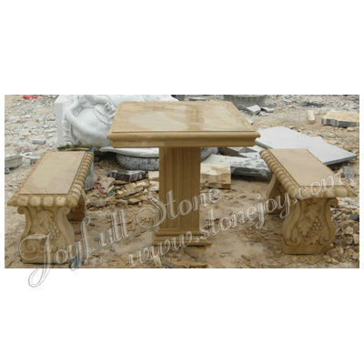 Square Yellow Marble Outdoor Garden Furniture, Antique furniture set