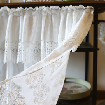Белая хлопковая кофейная штора с вышивкой Короткая штора