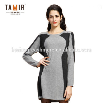 High Quality Cashmere Knitted Ladies Fancy Dress, Ladies Simple Round Neck Dress
