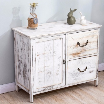 Distressed White Paulownia Wood Shabby Storage Cabinet