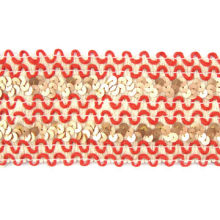 Stretchy Braid Trimming, Made of Off-white/Red Braid Ribbon and Sequin