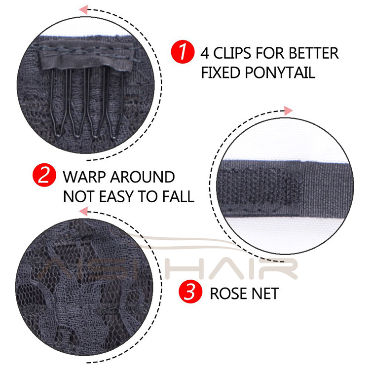 Aisi Hair Synthetic Body Wave Long Wavy Ponytail Hair Extensions Black Wrap Around Clip In Hairpieces for Black Women