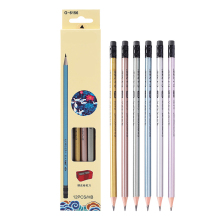 Wholesale 7'' Sharpened Trigonal Hexagon Metallic HB Pencil Set with Grey Eraser
