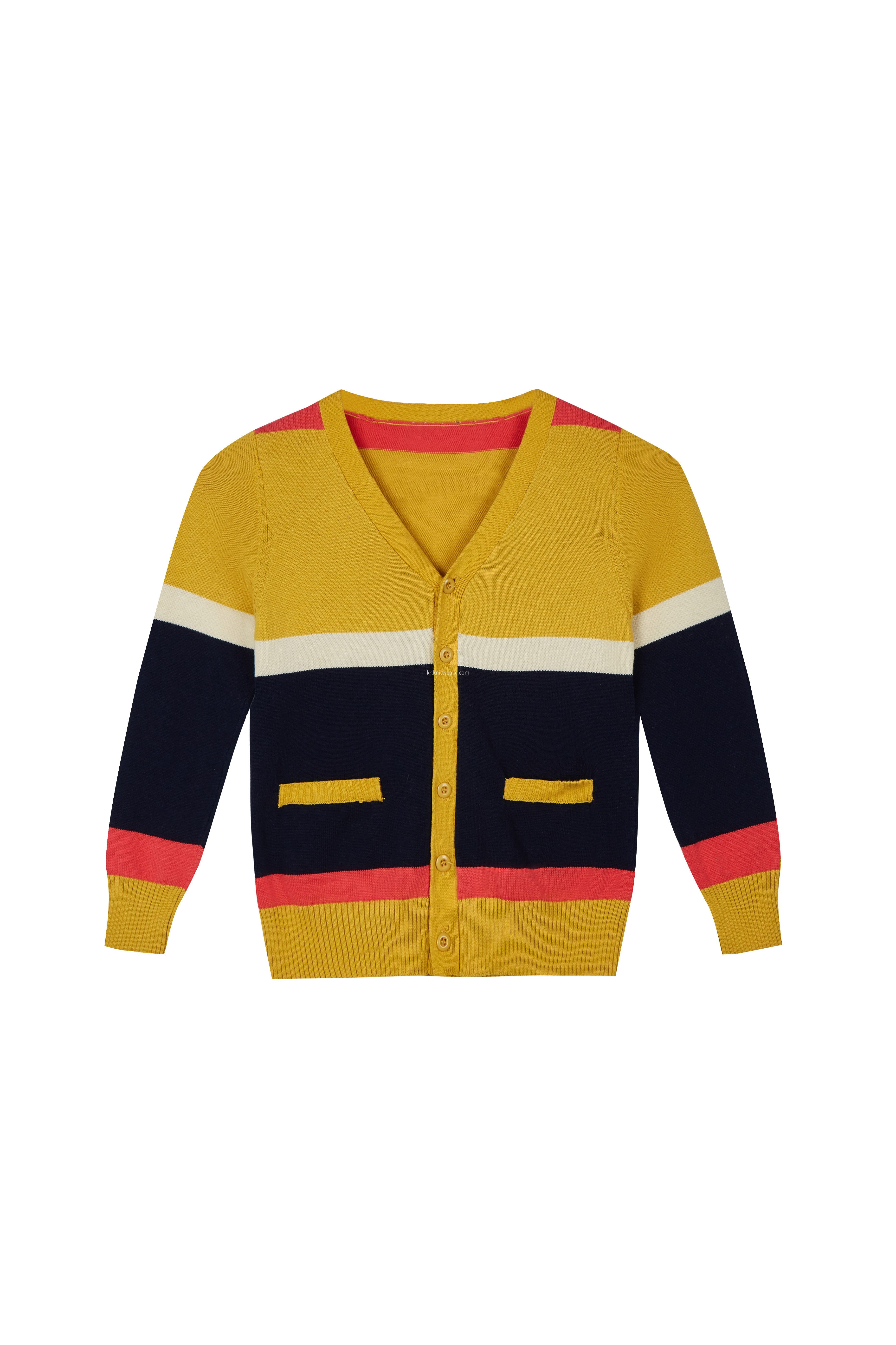 Boy's Knitted Bright Stripes Buttoned Pocket Cardigan