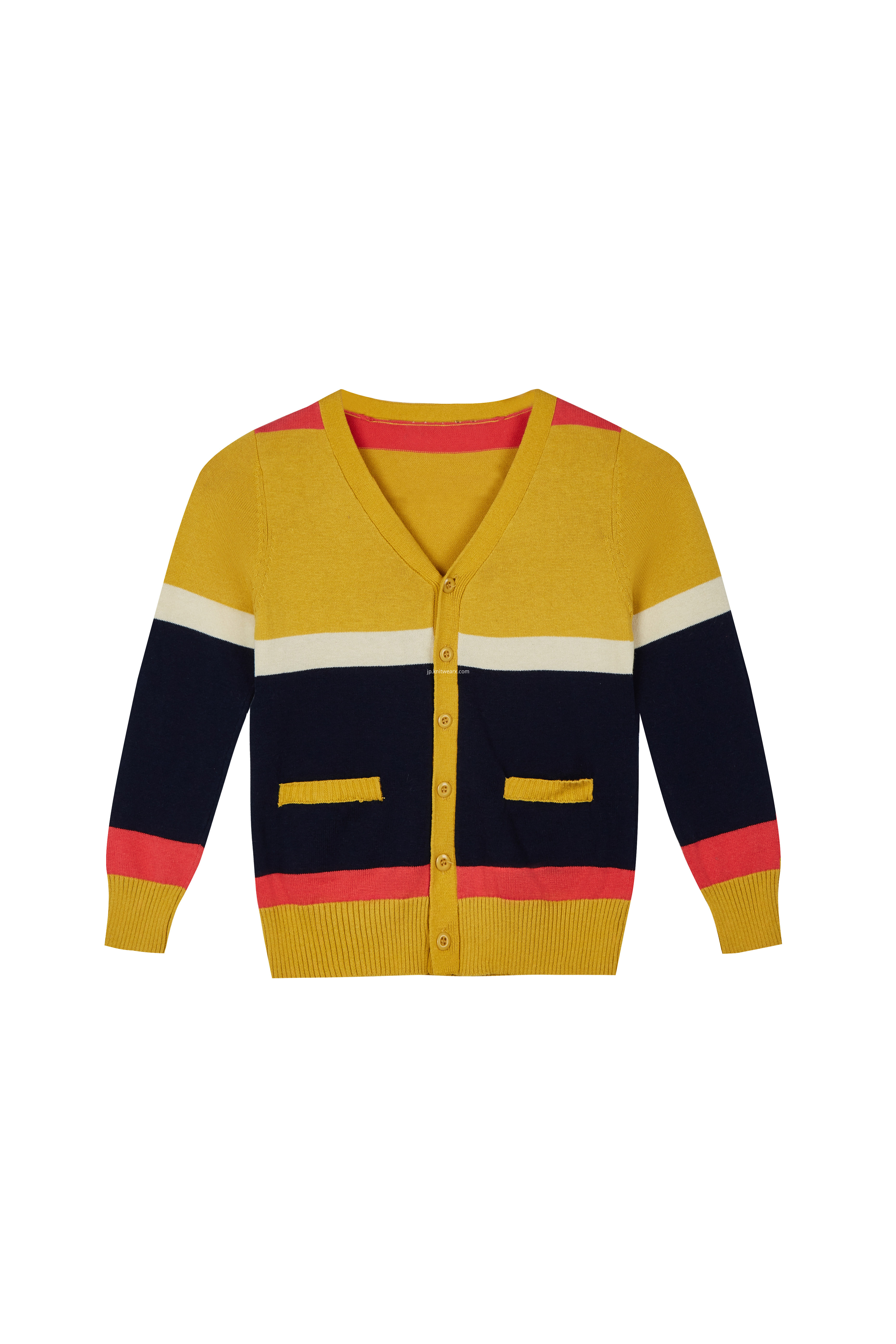 Boy's Knitted Bright Stripes Buttoned Pocket Cardigan