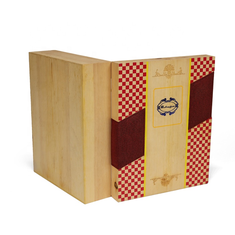 Wholesale pine wood boxes custom logo liquor whiskey set wooden box for decanter vodka spirits bottle