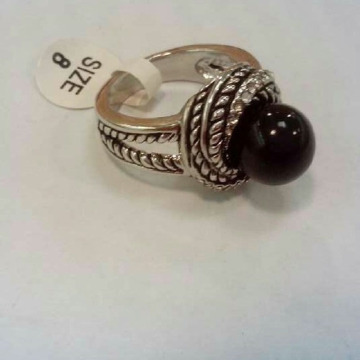 Fashion Silver Plated Ring Black Pearl Cubic Zircon