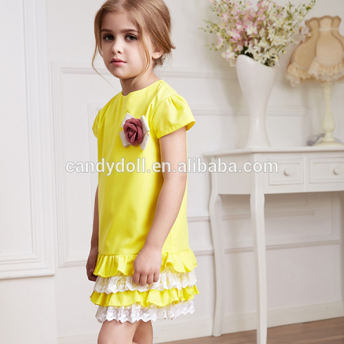 Baby performance dress Light Yellow Pleated Lace Bottom Casual Dress