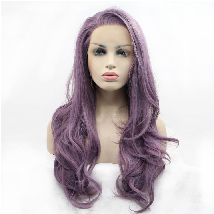 Popular Purple Color Quality Synthetic Fibre Hair  Lace Front Wigs