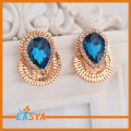 Vogue azul cristalino del Rhinestone aretes con chapado en oro