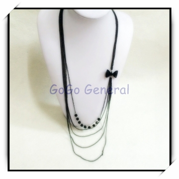 Black Bow Chain Crystal Stone Necklace