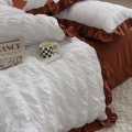 Conjunto de cama de bedding branco de algodão rosa seersucker