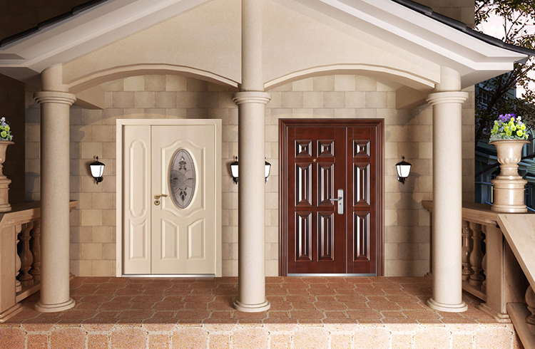 Latest design Solid Wood Double Main Door Models Oval Glass Entry Main Gate Door Design