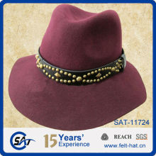 red 100% wool felt bucket hat with decorated hat band