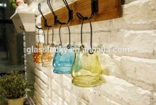 Zibo glasslucky hotsale painted glass vase with iron handle glass vases for decoration