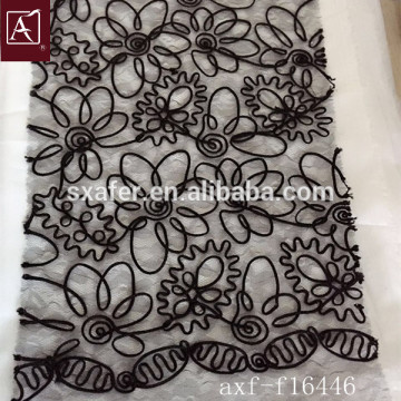 beautiful black cording sequins embroidery Fabric with good price