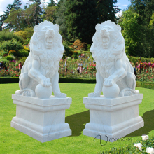 outdoor garden decoration stone carving white marble lion statues