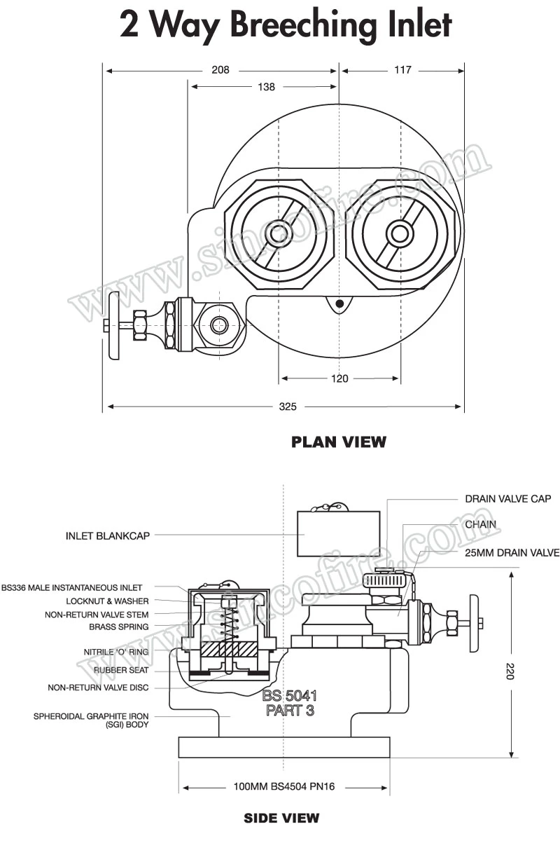 2 Way Breeching Inlet Aluminum Dividing Water Breeching