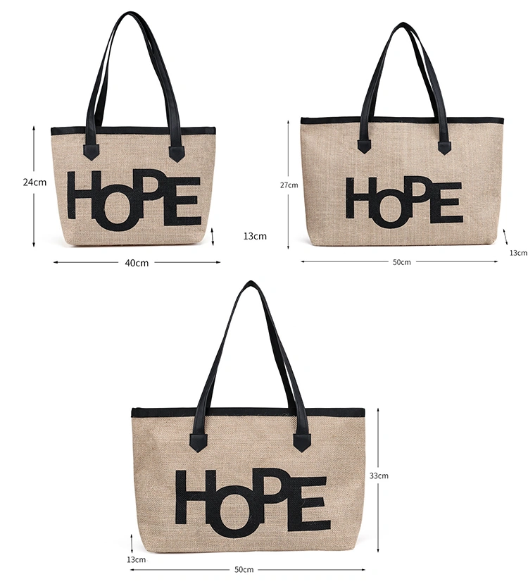 Large Capacity Custom Silkscreen Embroidery Logo Eco-Friendly Recycled Burlap Bags Jute Tote Shopping Bag