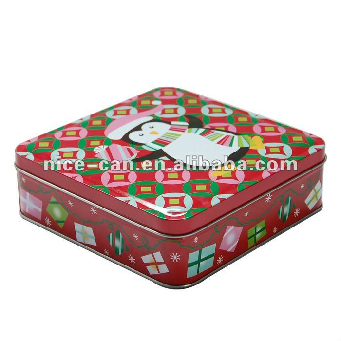 High Quality Green Christmas Square Cookie Tin Box