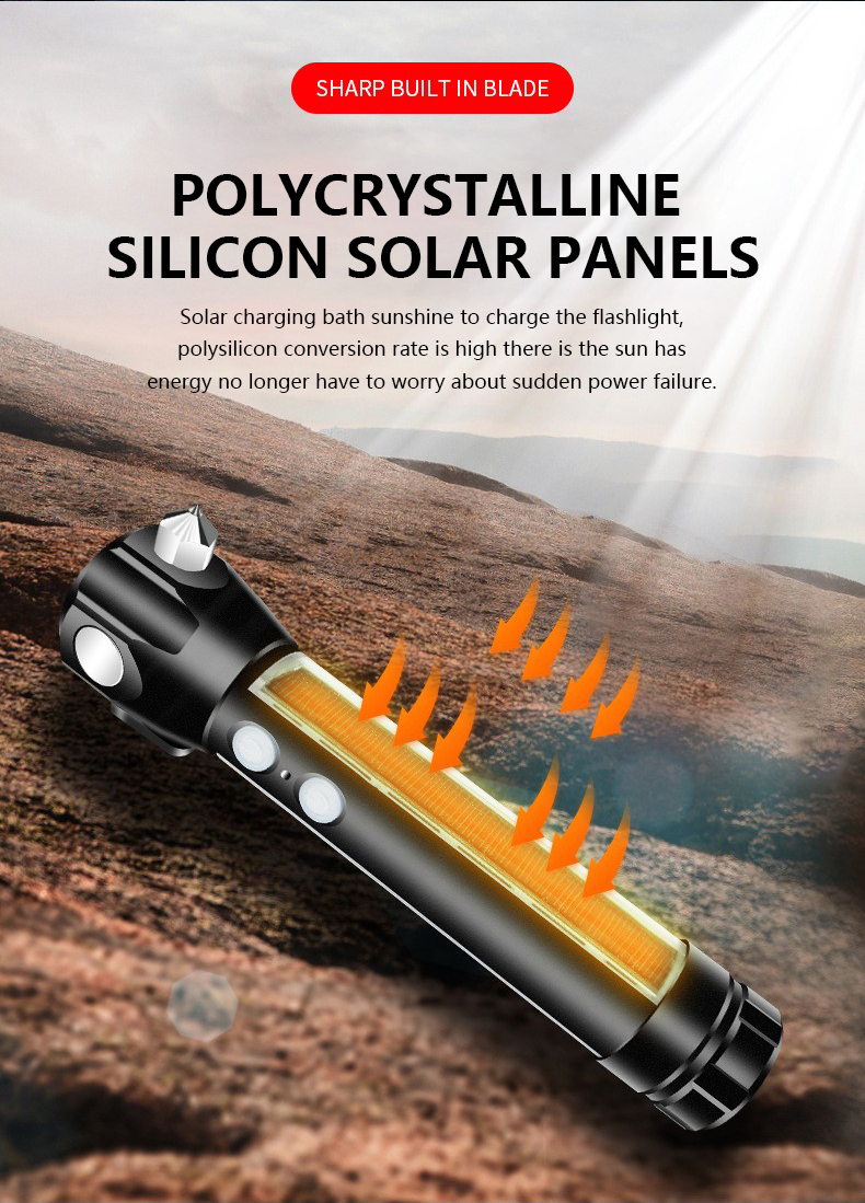 Multifunctional explosion-proof flashlight magnetic suction solar rechargeable emergency survival flashlight