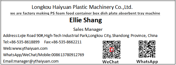 Longkou Haiyuan Brand foam food polystyrene dish thermocol plate making machine , contact Ellie's WhatsApp : 008613780912769