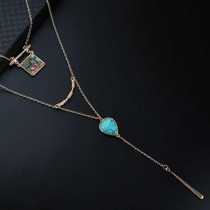 Boho Style 2 Layer Chain Natural Stone Necklace