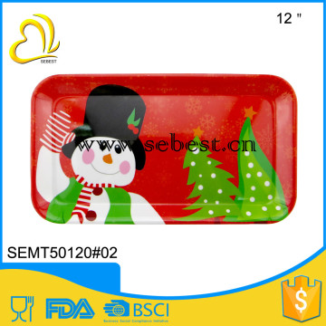 novelty 12" square X-Mas print melamine trays