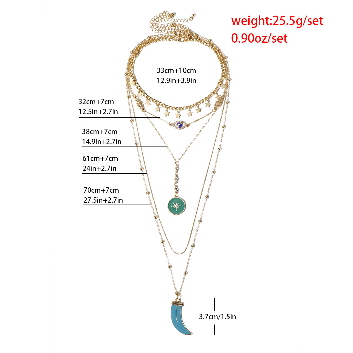 trendy moon star eye heart letter shape charm necklaces women,gold plated cross multi-layer chain pendant necklace jewelry