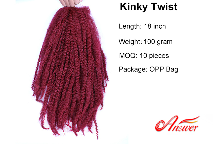 Wholesale Factory Price 18 inch Kinky Twist Crochet Hair Extension Soft Marley Braid Kinky Curly Wave