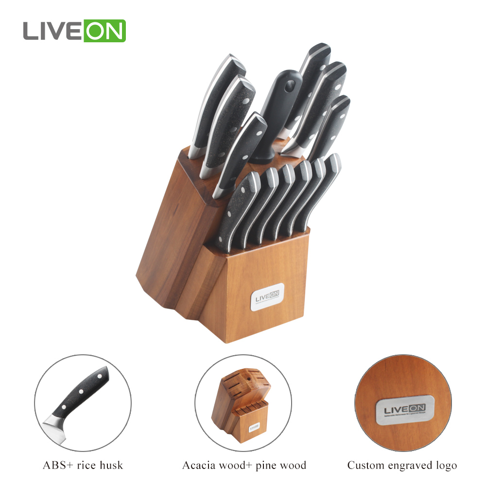 14pcs Professional Kitchen Knife Set With Wooden Block