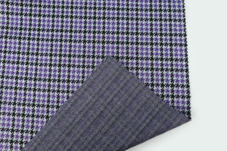 Purple houndstooth knitted polyester fabric with three colours stocklots