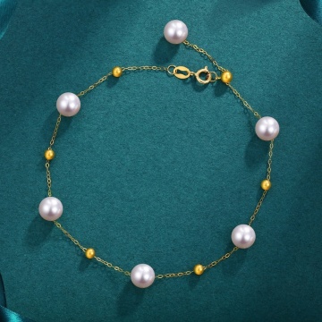 Elegant Jewelry 18K real Gold Natural Pearl Bracelet