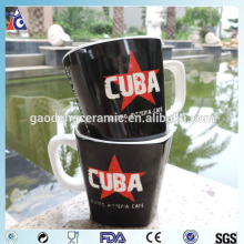 Square shape espresso coffee ceramic mug black printing
