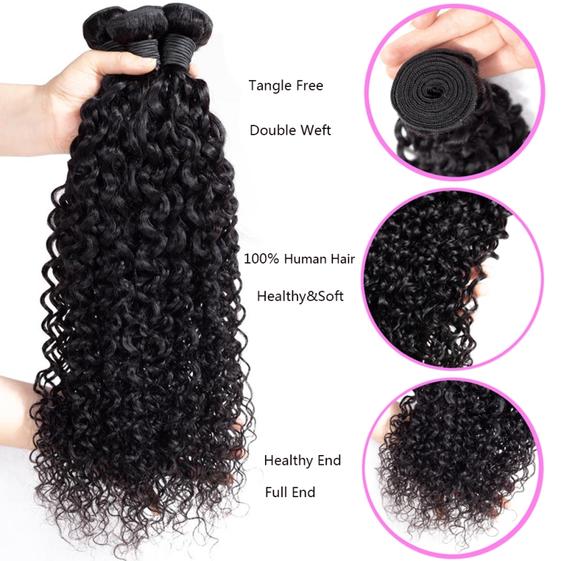 Li queen hair Raw unprocessed virgin peruvian hair bundles Jerry curly  hair bundles with closure