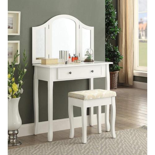 White Wooden Vanity Makeup Table and Stool Set