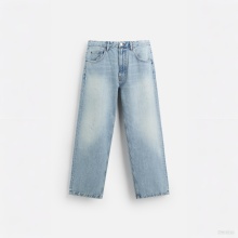 Men Wide Leg Baggy Fit Jeans Light Blue Denim Pants