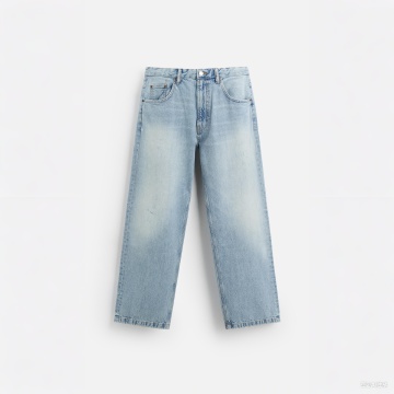 Men Wide Leg Baggy Fit Jeans Light Blue Denim Pants