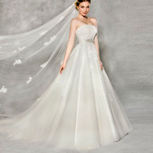 Customized off-should beautiful bride wedding dress with rhinestone applique belt